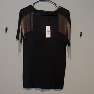 NWT Black, chain fringed, xl top